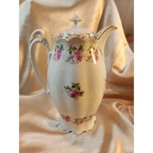 Antique M.Z. Austria Moritz Zdekauer Austria Porcelain BT Coffee Pot Pink Roses